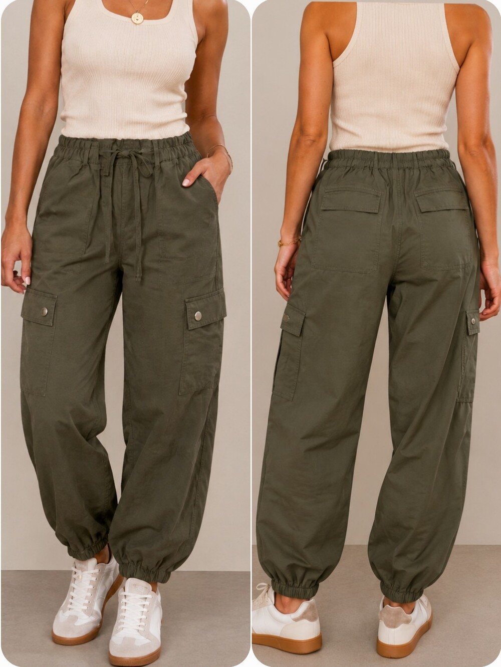 Cabi Quantum Cargo Jogger Pants XL Olive Army Green elastic waist style 4511